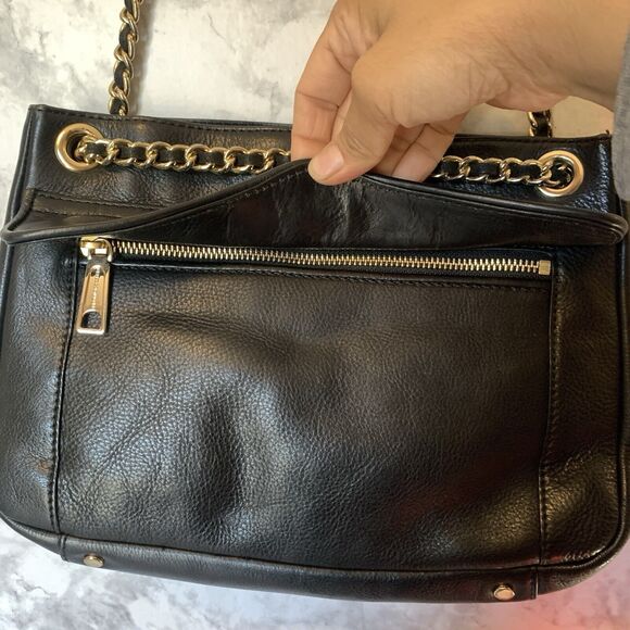 Rebecca Minkoff Swing Double Chain Black Leather Shoulder Bag Women's Handbag - Picture 6 of 9